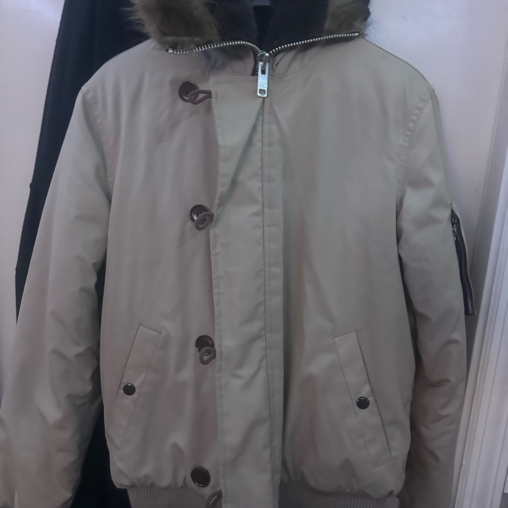 Women's Beige Bomber Jacket with Fur Collar